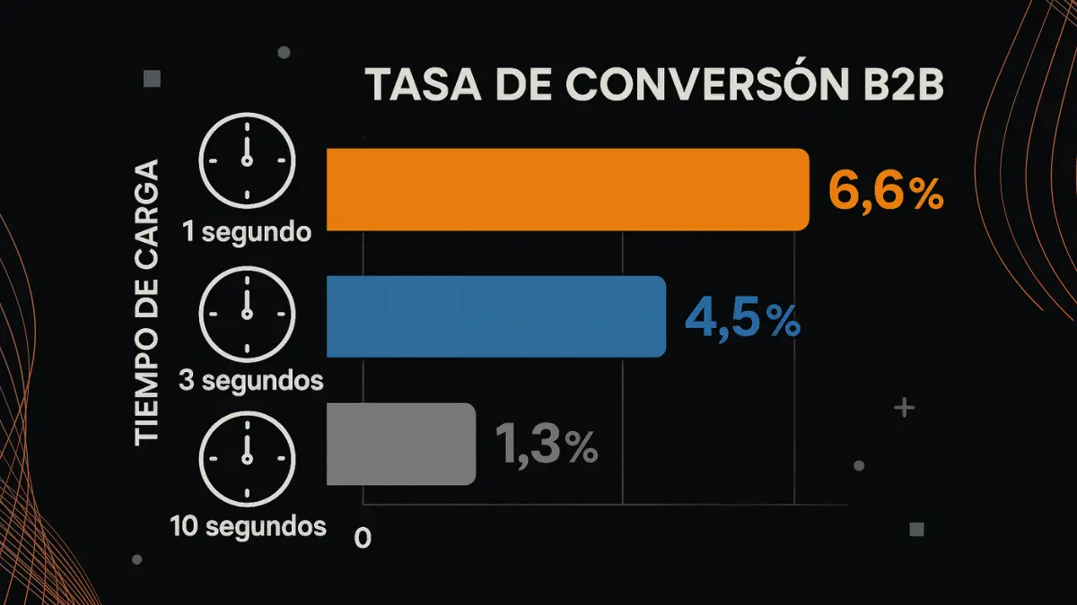 Gráfico comparativo mostrando el impacto de la velocidad de carga en las conversiones B2B con Magento 2