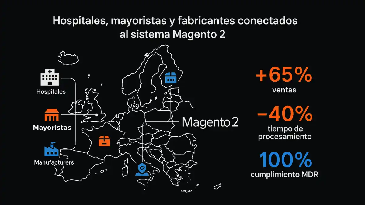 Casos reales Magento 2 empresas sanitarias europeas trazabilidad instrumental quirúrgico