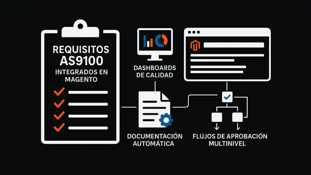 Certificación AS9100 Magento 2 cumplimiento normativo digital aeronáutica