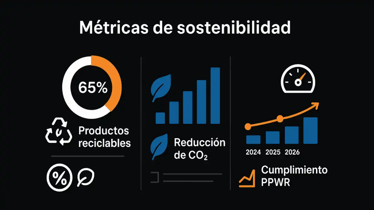 Dashboard KPIs sostenibilidad packaging Magento 2 B2B economía circular