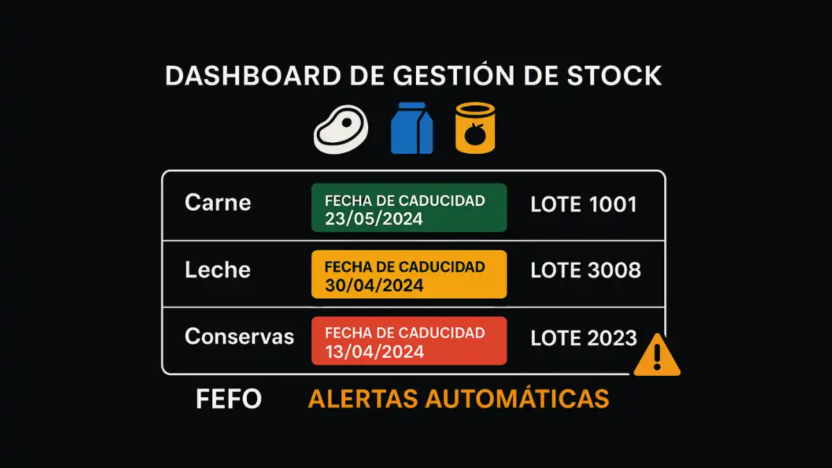 Gestión automática stock caducidades lotes Magento 2 alimentación