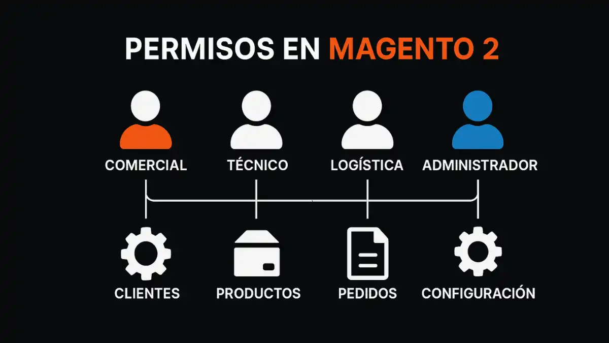 Implementación roles permisos granulares Magento 2 ISO 27001 usuarios