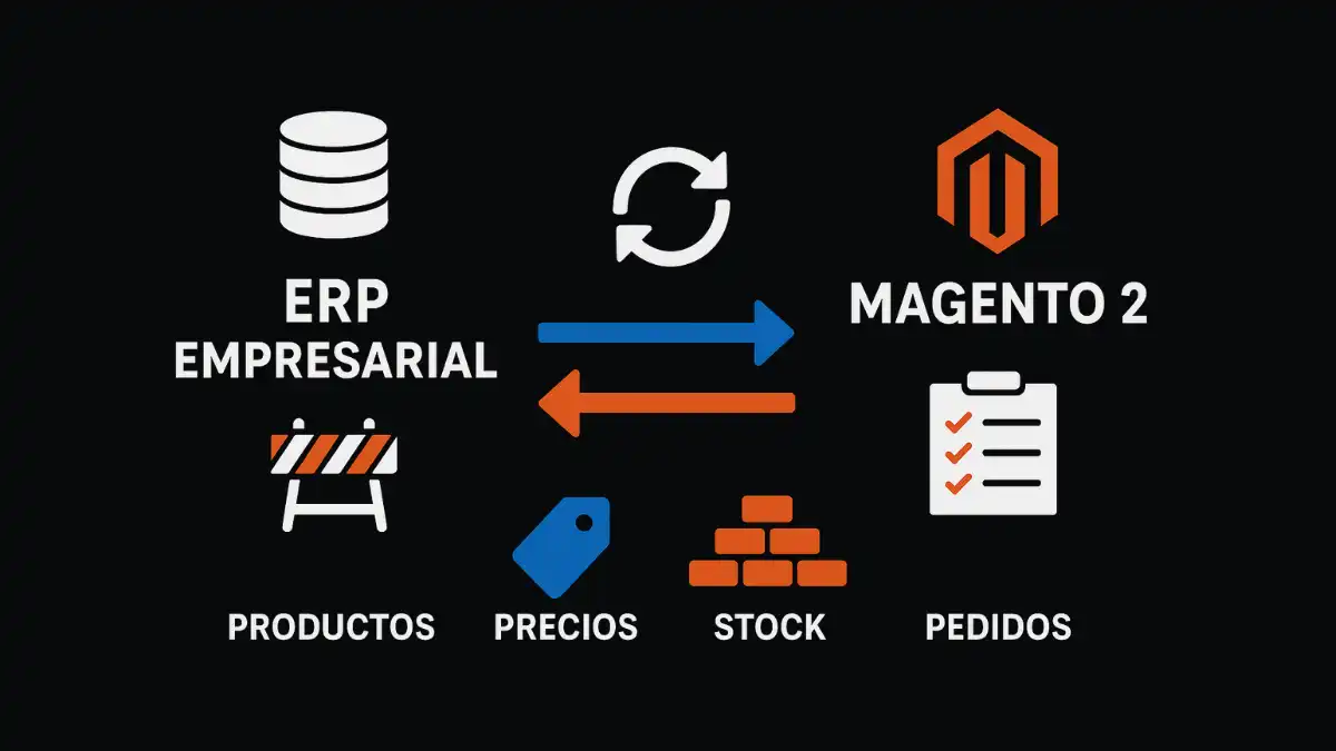 Integración ERP Magento 2 construcción sincronización automática datos empresariales