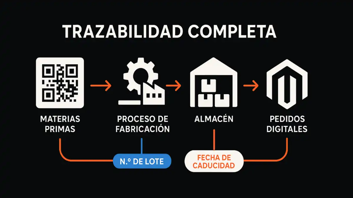 Magento 2 control lotes trazabilidad fechas caducidad GMP compliance