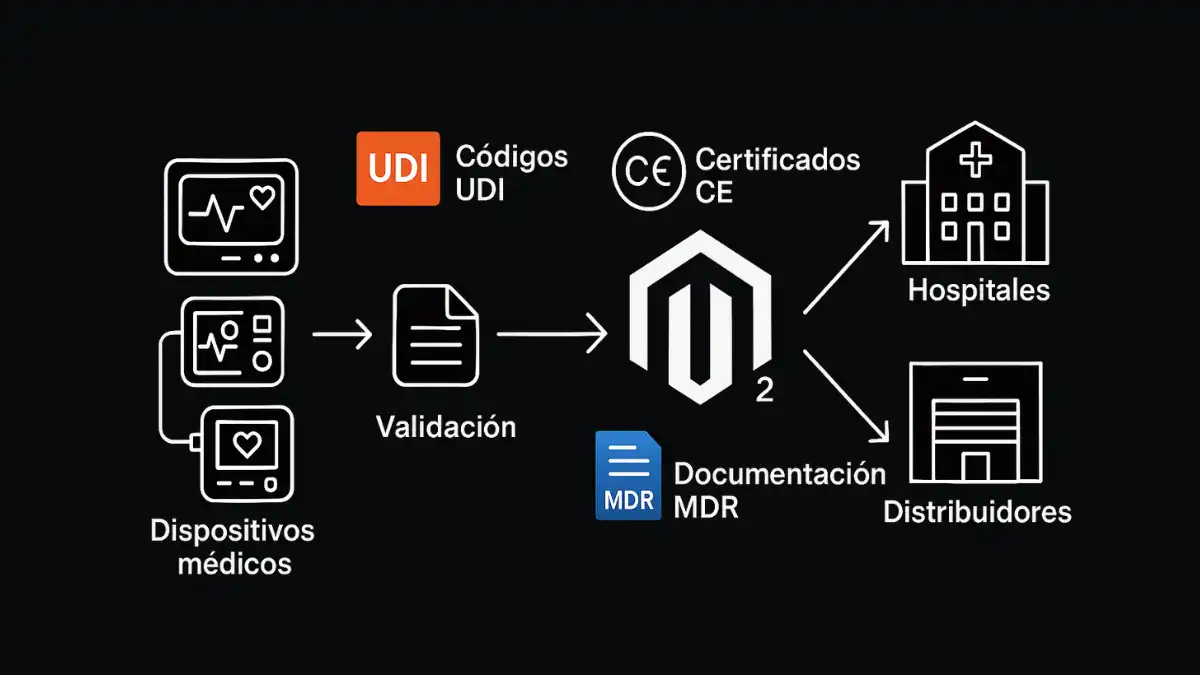 Magento 2 equipamiento médico cumplimiento regulación MDR distribución sanitaria