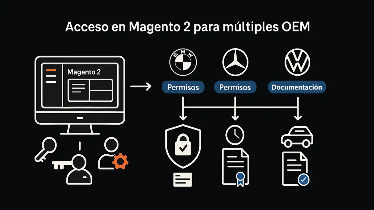 Gestión accesos segmentados OEMs Magento 2 compliance industrial