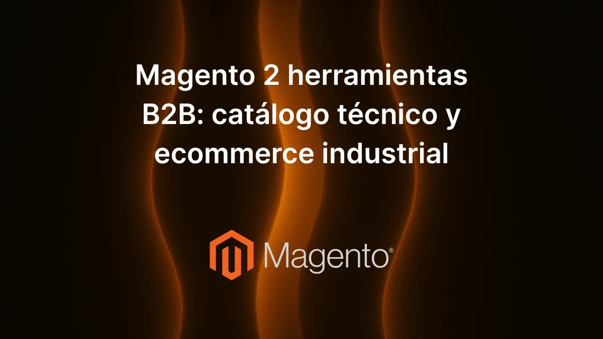 Texto «Magento 2 herramientas B2B: catálogo técnico y ecommerce industrial» centrado sobre fondo decorativo