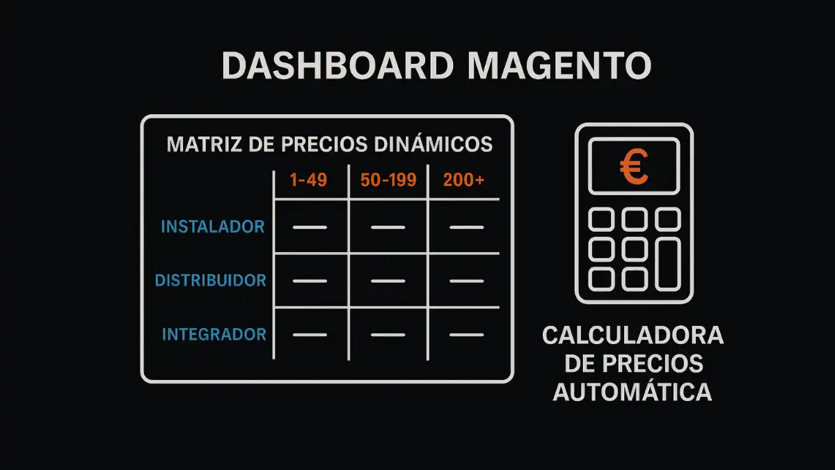 Magento 2 sistema precios automáticos volumen cliente tipo proyectos