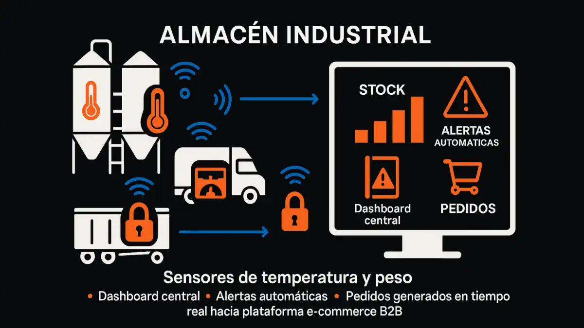 Sensores IoT reabastecimiento automático Magento 2 control temperatura stock