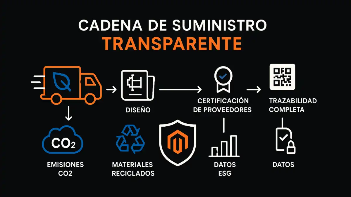 Transparencia logística packaging proveedores Magento sostenibilidad