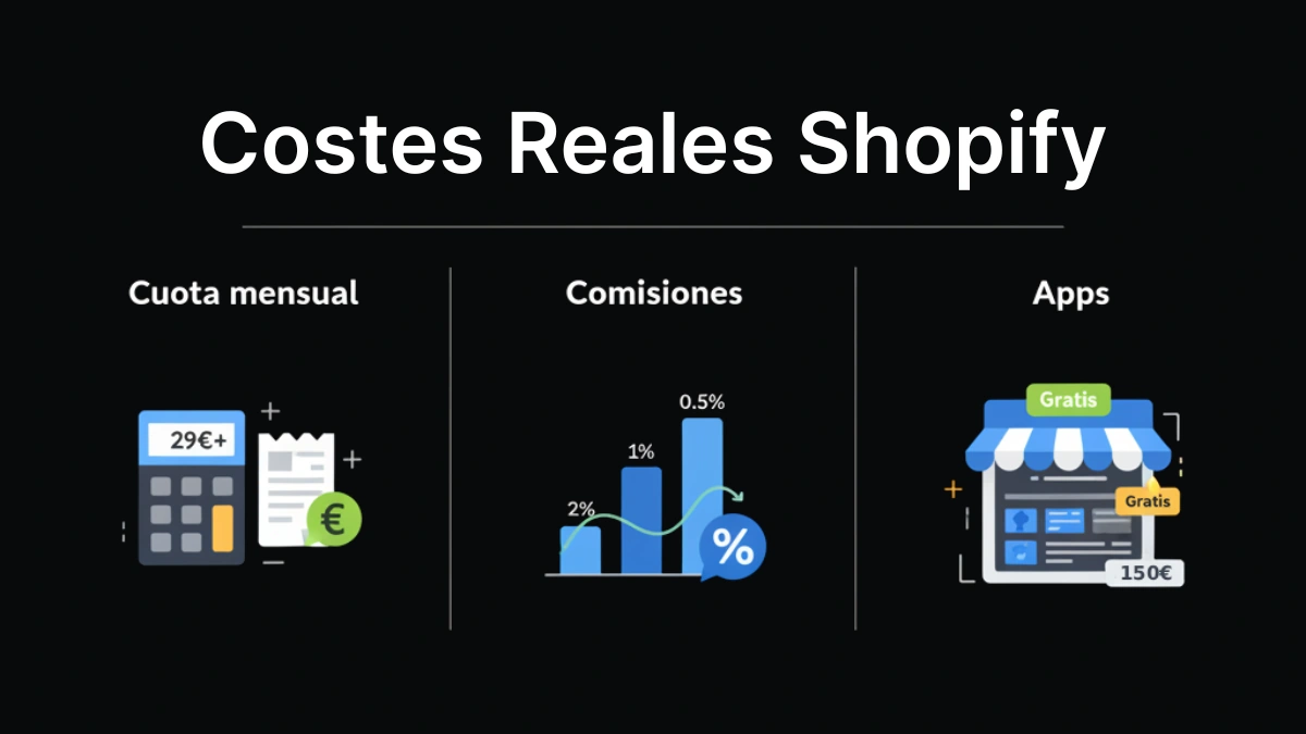 Desglose detallado de costes reales y comisiones de Shopify para PYMES españolas incluyendo cuota mensual y aplicaciones